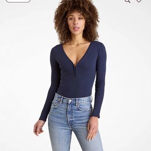 Nuuds Hook & Eye Navy Long Sleeve Bodysuit